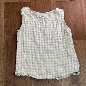 100 linen top plaid top